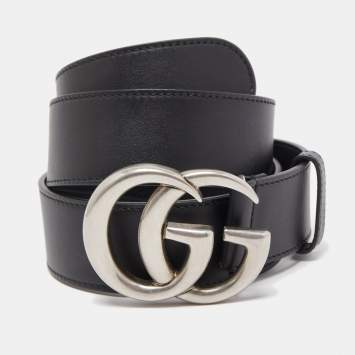 مملوكة مسبقًا Gucci Black Leather GG Marmont Buckle Belt 85CM