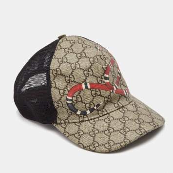 Pre Owned Gucci Beige Kingsnake Print GG Supreme Canvas Baseball Cap M