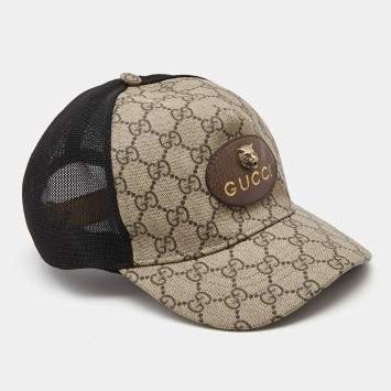 Pre Owned Gucci Beige Tiger GG Supreme Canvas Baseball Cap M