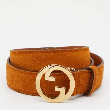 Pre Owned Gucci Rust Suede Interlocking G Buckle Belt 95CM