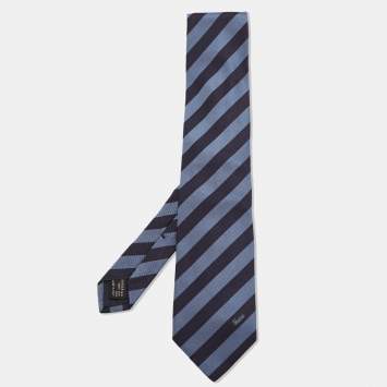 Pre Owned Gucci Navy Blue Diagonale Striped Silk Tie