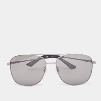 Pre Owned Gucci Gun Metal Tone/Grey GG0410SK Aviator Sunglasses