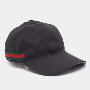 Pre Owned Gucci Black GG Supreme Web Detail Cotton Blend Baseball Cap S