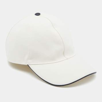 Pre Owned Gucci White Logo Embroidered Cotton Canvas Baseball Cap M