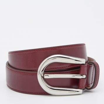 Pre Owned Gucci Burgundy Leather Buckle Belt 90CM
