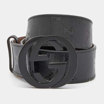 Pre Owned Gucci Black GG Imprime Coated Canvas Interlocking G Belt Size 80CM