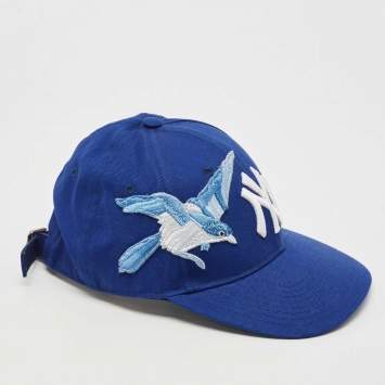 Pre Owned Gucci Blue NY Yankees Bird Embroidered Cotton Baseball Cap 