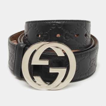 مملوكة مسبقًا Gucci Guccissima Black Leather Interlocking G Buckle Belt