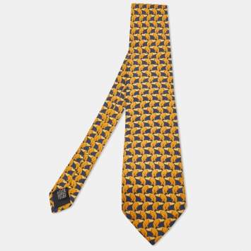 Pre Owned Gucci Yellow Animal Printed Silk Tie