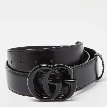 مملوكة مسبقًا Gucci Black Leather Double G Buckle Belt 90 CM