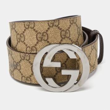 مملوكة مسبقًا Gucci Beige GG Supreme Canvas Interlocking G Buckle Belt 95CM