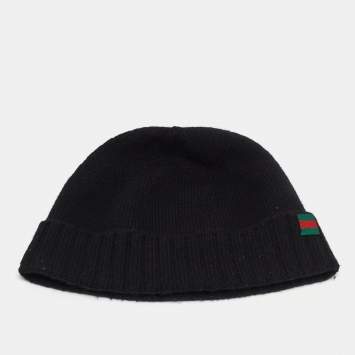 Pre Owned Gucci Black Rib Cashmere Knit Beanie S
