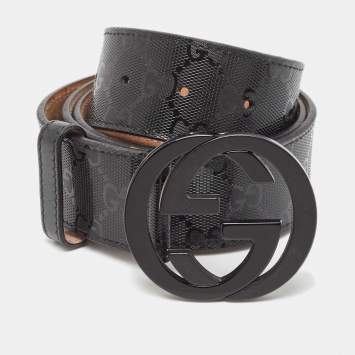 Pre Owned Gucci Black GG Imprime Canvas Interlocking G Belt 90 CM