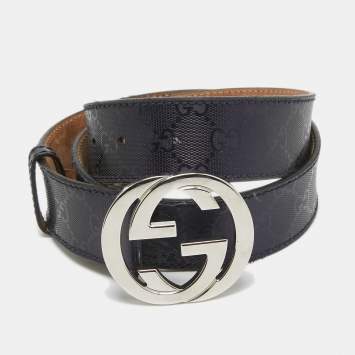 Pre Owned Gucci Purple GG Imprime Canvas Interlocking G Buckle Belt 90CM