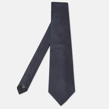 Pre Owned Gucci Dark Blue Diagonal Stripe Pattern Silk Traditional Tie