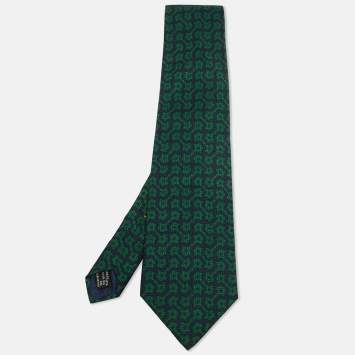 Pre Owned Gucci Green/Blue Jacquard Silk Traditional Tie