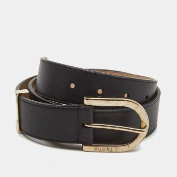Pre Owned Gucci Black Leather Buckle Belt 80CM