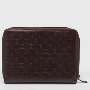 Pre Owned Gucci Dark Brown Guccissima Leather Agenda Cover