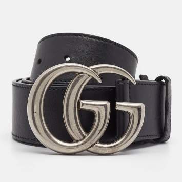 مملوكة مسبقًا Gucci Black Leather GG Marmont Belt 105CM