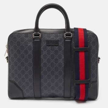 Pre Owned Gucci Black GG Supreme Canvas and Leather Briefcase Bag