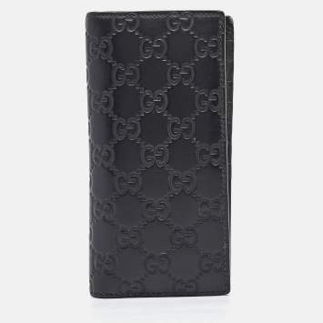 Pre Owned Gucci Black Guccissima Leather Bifold Long Wallet