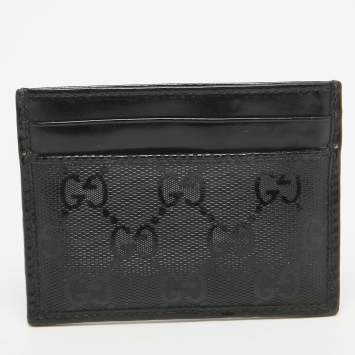 Pre Owned Gucci Black GG Imprime Canvas and Leather Card Holder 