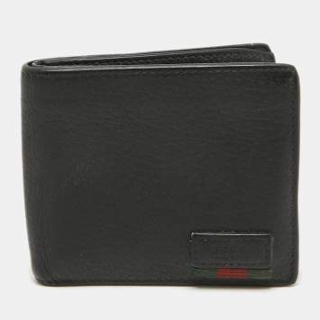 Pre Owned Gucci Black Leather Web Bifold Wallet