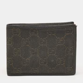 Pre Owned Gucci Dark Brown GG Canvas and Leather Bifold Wallet