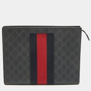 Pre Owned Gucci Black GG Supreme Canvas Web Zip Pouch