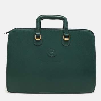 Pre Owned Gucci Green Leather Vintage Business Bag