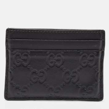 Pre Owned Gucci Black Guccissima Leather Card Holder