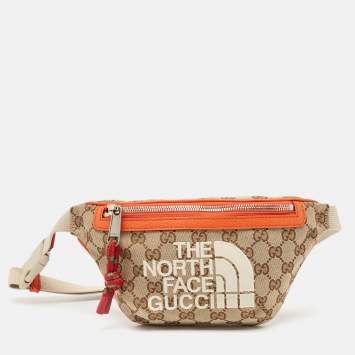 Pre Owned Gucci x The North Face Beige/Orange GG Canvas Belt Bag