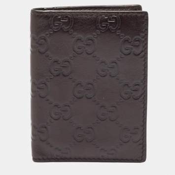 Pre Owned Gucci Dark Brown Guccissima Leather Bifold Card Case