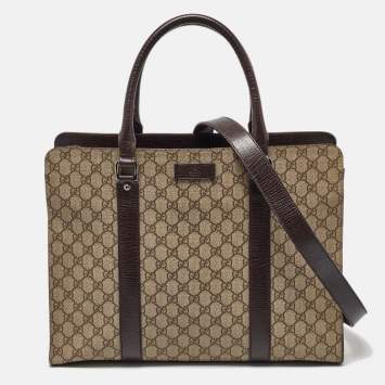 Pre Owned Gucci Beige/Brown GG Supreme Canvas and Leather Tote