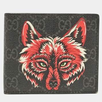 Pre Owned Gucci Black GG Supreme Canvas Wolf Print Bifold Wallet