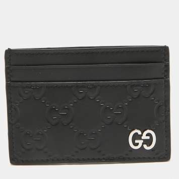 Pre Owned Gucci Black Guccissima Leather Card Holder