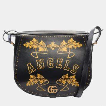 Gucci Black Leather La Angels Shoulder Bag