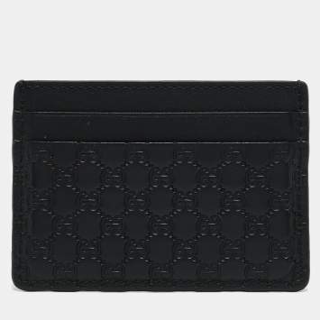Pre Owned Gucci Black Microguccissima Leather Card Holder