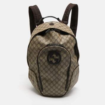 Pre Owned Gucci Beige/Brown GG Supreme Canvas Interlocking G Backpack