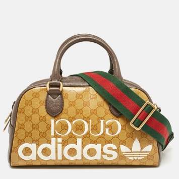 Pre Owned Gucci x Adidas Brown/Beige GG Crystal Canvas and Leather Mini Duffle Bag