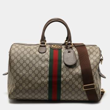 Pre Owned Gucci Brown/Beige GG Supreme Canvas Web Ophidia Carry-On Duffle Bag 