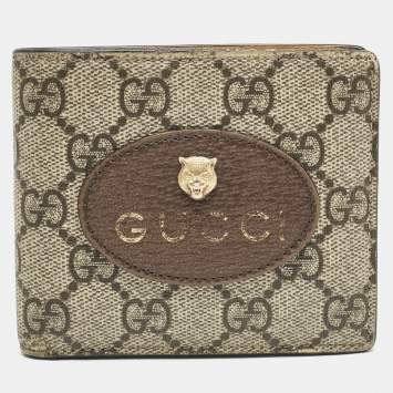 Gucci Beige/Brown GG Supreme Canvas and Leather Tiger Head Bifold Wallet