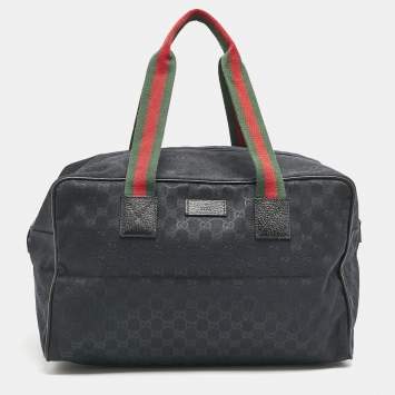 Pre Owned Gucci Black GG Canvas Web Boston Duffel bag
