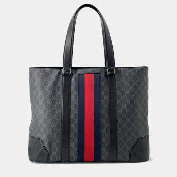 Gucci Black PVC Leather GG Supreme Cherie Line Tote Bag 
