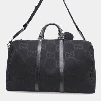 Gucci Black Canvas Leather Jumbo GG Duffle Travel Bag