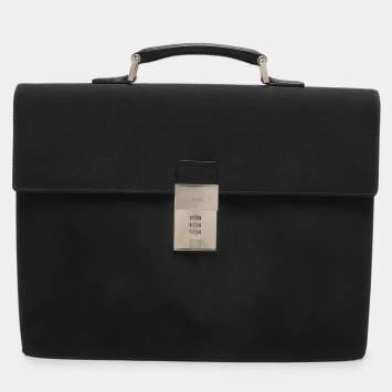 Gucci Black Nylon and Leather Combination Lock Briefcase