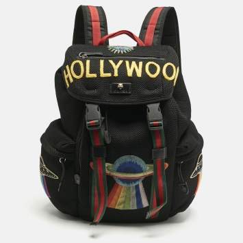 Gucci Black Mesh Fabric Hollywood Embroidered Backpack