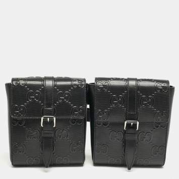 Gucci Black GG Embossed Perforated Leather Double Belt Bag
