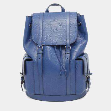 Gucci Blue Leather GG Embossed Backpack