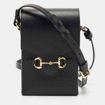 Pre Owned Gucci Black Leather Mini Horsebit 1955 Crossbody Bag